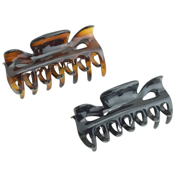 Small Hair Claw Clips Celluloid Set of 2 Tortoise Shell Black Women Girls main image 5